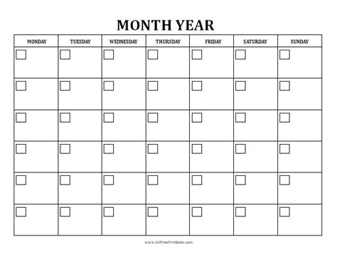 2020 Free Monday To Friday Calendar Template