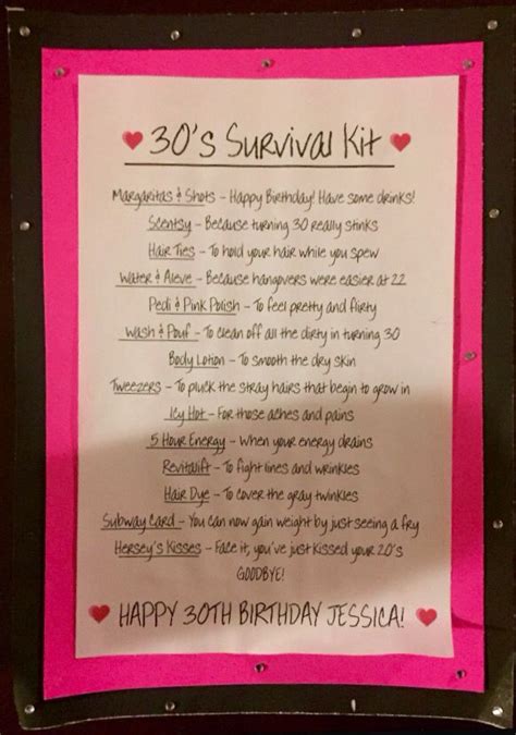 30th Birthday Survival Kit Poem Geburtstagsgeschenke Schwester