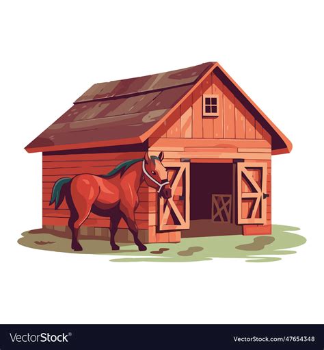 Cute Cartoon Stable With Livestock And Nature Vector Image