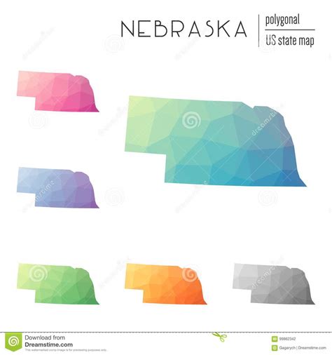 Grupo De Mapas Poligonais De Nebraska Do Vetor Ilustração Do Vetor