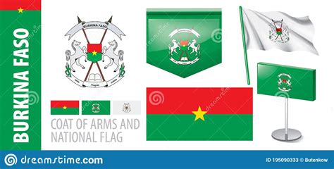 Vector Set Of The Coat Of Arms And National Flag Of Burkina Faso Stock