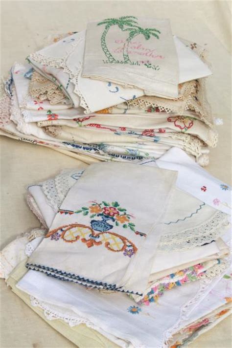 Lot Vintage Embroidered Linens Towels Runners And Dresser Scarves W