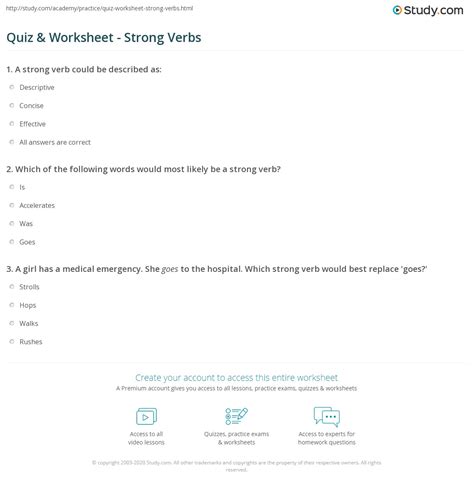 Quiz And Worksheet Strong Verbs