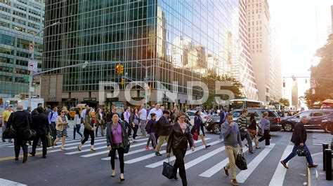 Large Group Of People Crossing Crowded City Street New York Scenery