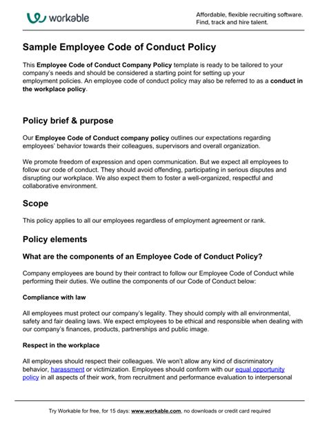 Employee Code Of Conduct Company Policy