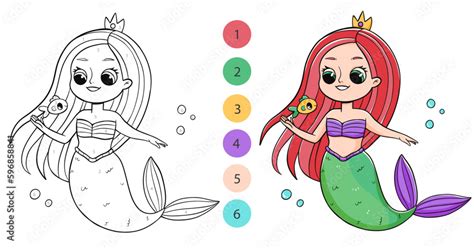 Color By Numbers Coloring Book For Kids With Cute Mermaid Coloring