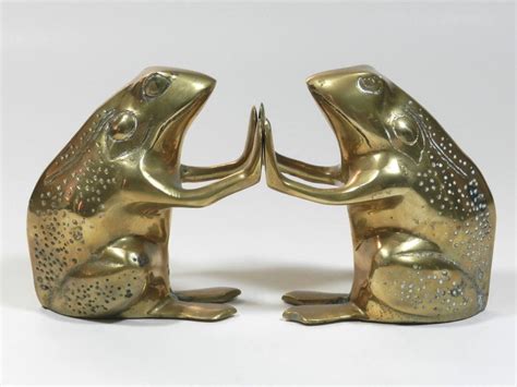 Vintage Brass Frog Bookends Pair Shop Uniques Unlimited