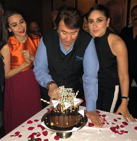 Randhir Kapoor With Daughters Karisma And Kareena At His Birthday Party Randhir Kapoor