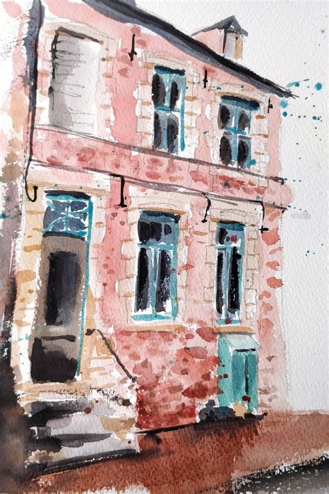 House In A Loose Watercolor Style Ursula Schichan