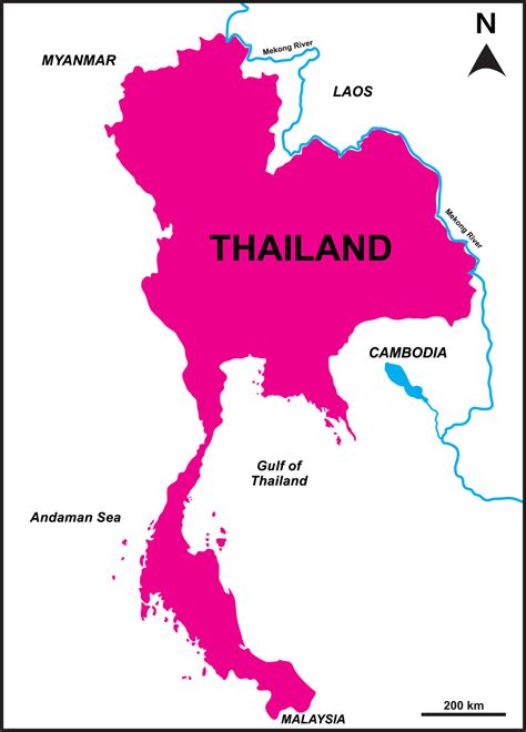 Map Of Thailand Includes Borderline Countries Myanmar Laos Cambodia