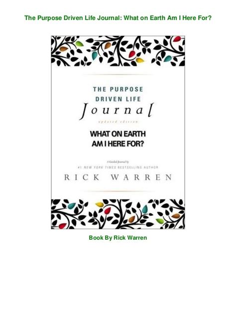 Pdfbookthe Purpose Driven Life Journal What On Earth Am I Here For