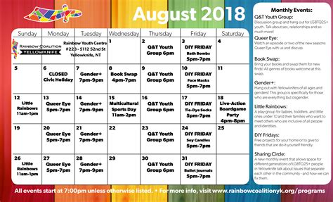 August Events Calendar Rainbow Coalition Of Yellowknife