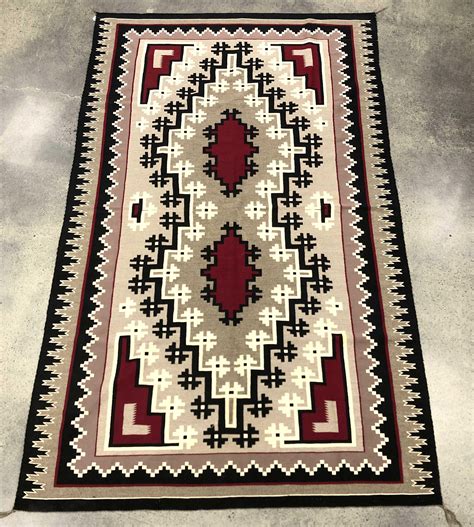 Large Navajo Two Grey Hills Hand Woven Wool Rug
