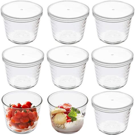Prep And Savour 9 Pack 68 Oz Small Glass Bowls With Plastic Lids Clear