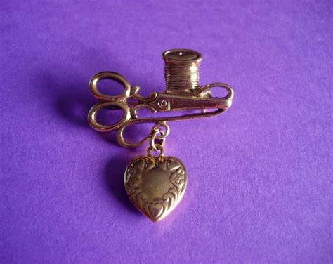 Vintage Sewing Brooch Pin Thread Scissors Heart Seamstress Etsy