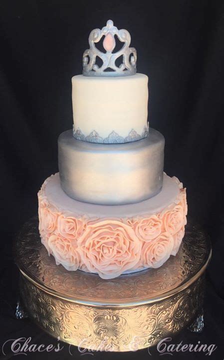 quinceañera fondant silver and blush cake chacescakes quinceanera cakes