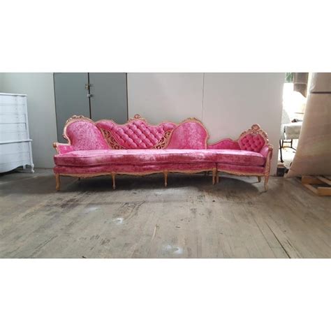 Vintage French Provincial Pink Velvet Sectional Hollywood Regency Velvet Pink Couch Modern