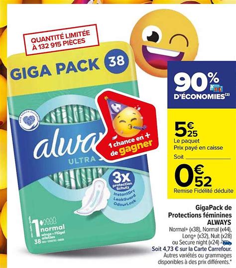 Offre Big Pack Protections Féminines Always Chez Carrefour