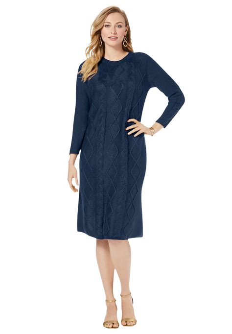 Jessica London Women S Plus Size Cable Sweater Dress Dress Walmart Com