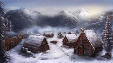 Viking Village In Winter Viking Village Fantasy Landscape