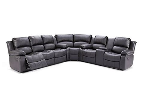 Ufe Richmond Sectional Sofa With 4 Recliners Bonded Leather Black