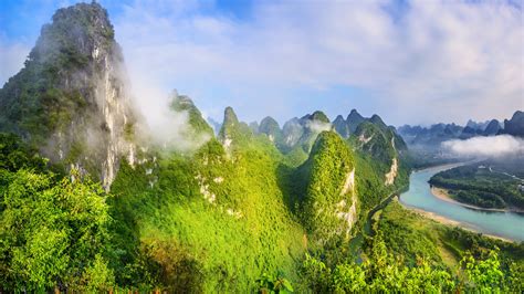 Landscape Of Guilin Li River And Karst Mountains Yangshuo Guangxi