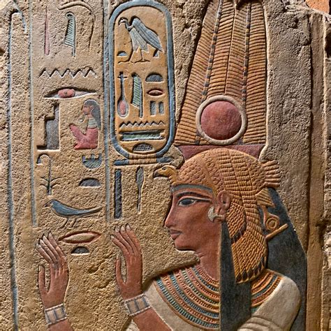 Egyptian Art Sculpture Painted Relief Carving Of Queen Nefertari