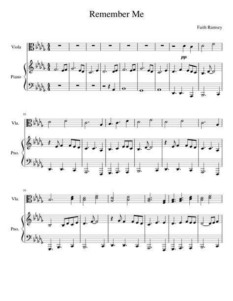 Remember Me Sheet Music For Piano Viola Solo