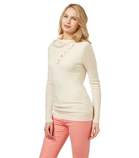 Woolovers Womens Ladies Cashmere And Merino Split Collar Button Neck