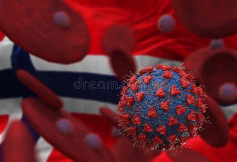 Virus And Blood Cells Against Flag Of Norway 3d Illustration Viral