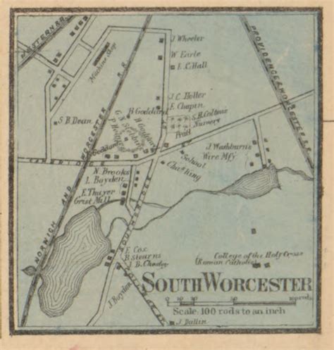 South Worcester Massachusetts 1857 Old Town Map Custom Print