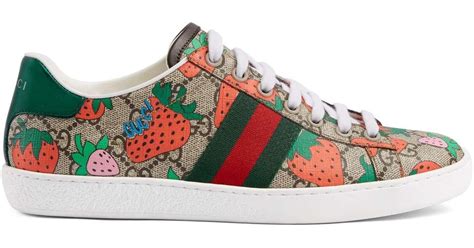 Gucci Canvas Ace Gg Strawberry Sneakers Save 4 Lyst
