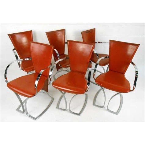 Set of six time capsule quality vintage chrome dining chairs by cidue. Vintage Chrome and Leather Dining Chairs - Set of 6 | Chairish