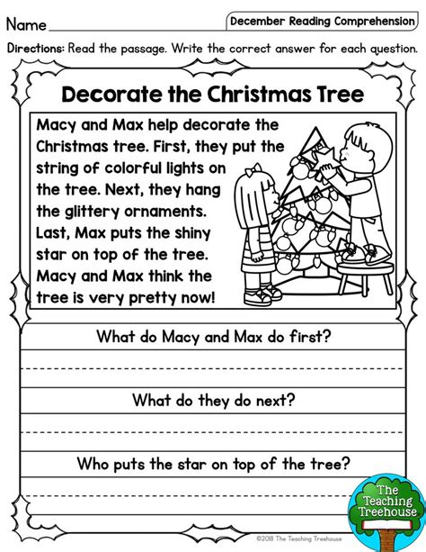 Free printable reading comprehension worksheets for grade 1. December Reading Comprehension Passages for Kindergarten ...