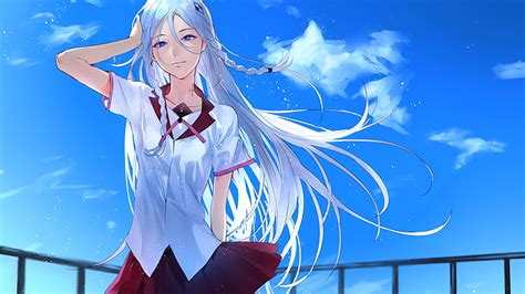 Hd Wallpaper Anime Girl White Hair School Uniform School Girl