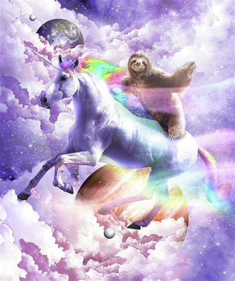 Epic Space Sloth Riding On Unicorn Digital Art By Random Galaxy Pixels