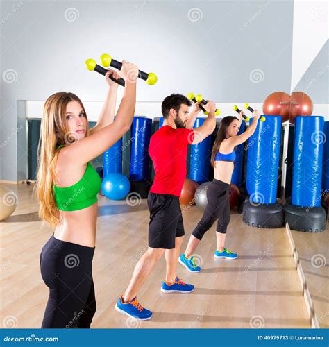Zumba Dance Cardio People Group At Fitness Gym Stock Image Image Of