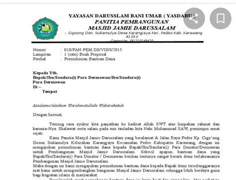 Contoh Surat Permohonan Bantuan Peralatan Masjid Nabawi K Pic Imagesee