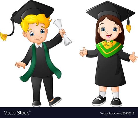 Cartoon Happy Kid In Graduation Costume Vector Image On Vectorstock In