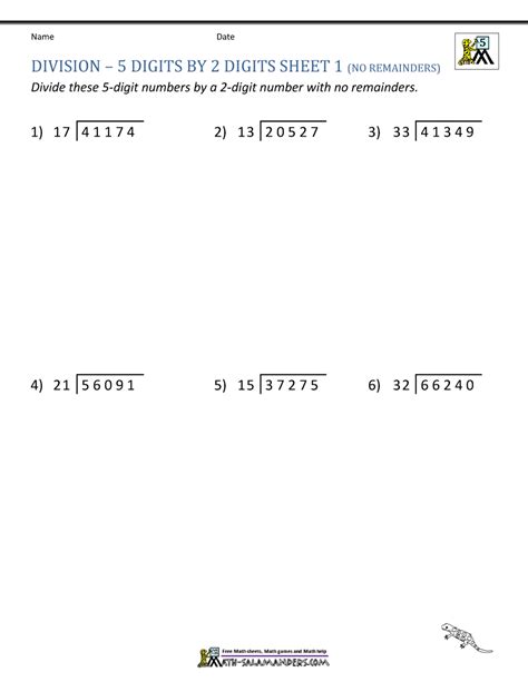 Long Division Worksheets For 5th Grade