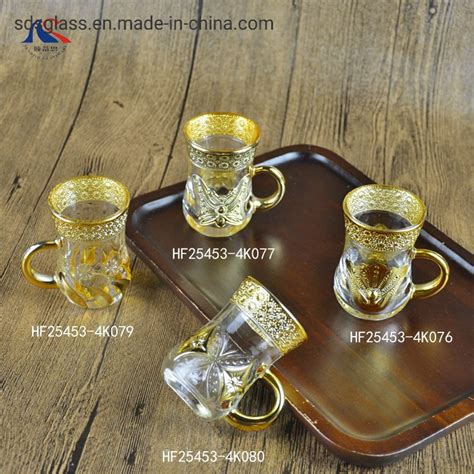 Ottoman Arabic Gift Set Gold Plated Turkish Tea Glasses China Gold
