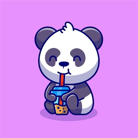 Premium Vector Cute Panda Sipping Boba Milk Tea Cartoon Icon
