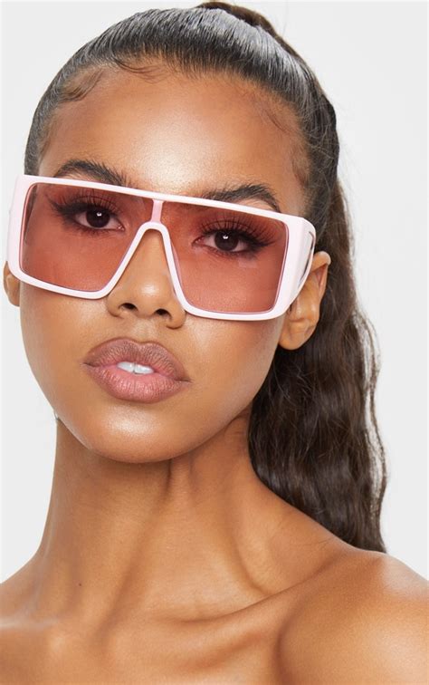 Light Pink Oversized Flat Frame Sunglasses Prettylittlething