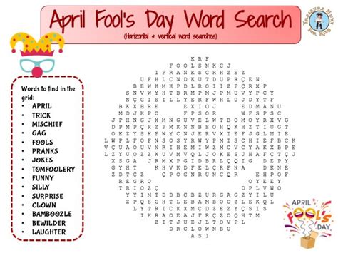April Fools Day Word Search Puzzle Free Game Treasure Hunt 4 Kids