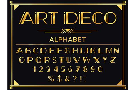 Art Deco Font Golden 1920s Decorative Letters Vintage Fashion Typogr