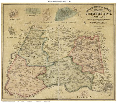 1865 Montgomery Co Md Wall Map