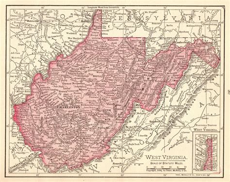 1907 Antique West Virginia Map State Map Gallery Wall Art Home Etsy