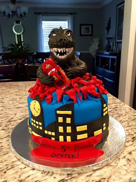 Godzilla Holding Lightening Mcqueen Car Birthday Cake Monster