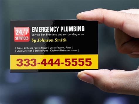 Shiny, metallic business card look; Plumber - 24 HOUR EMERGENCY PLUMBING SERVICES Double-Sided ...