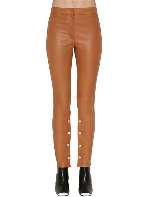 Loewe Skinny Leather Pants In Brown Modesens